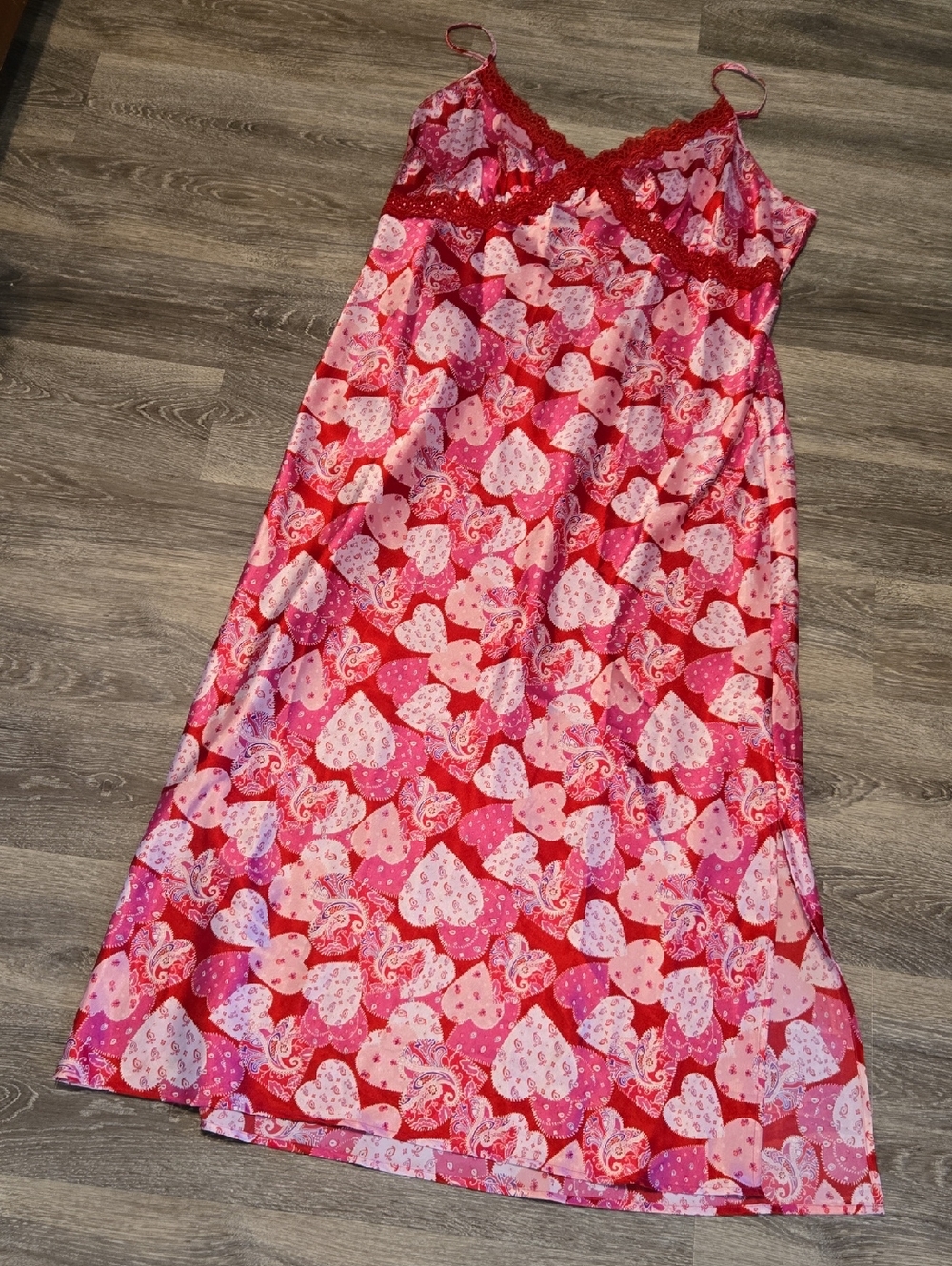 Vintage Lace Trim Satin Nightgown 2X